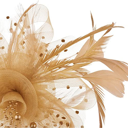 AQOKKA Women Fascinators Hats Flower Fascinators with Headband and Clip Tea Party Headwear for Women and Girls - color: 1 Pc 7" Diameter / Khaki
