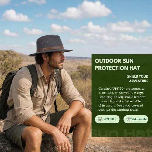 TOP-EX Aussie Safari Sun Hat for Men & Women, UPF 50+ Wide Brim, M-XXL Fit - color: Charcoal Gray, size: Large