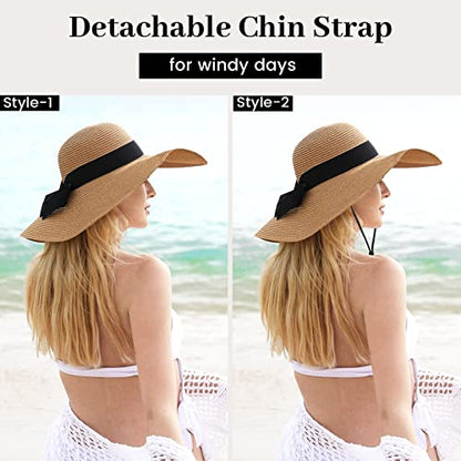 Beach Sun Straw Hats for Women, UPF 50+ UV Sun Protection Summer Straw Hat - color: 15cm - Khaki