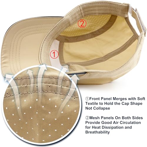 Lightweight Running Hat Breathable Mesh Cap Reflective Brim - color: Beige, size: X-Large-XX-Large