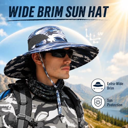 HUAMULAN Men Wide Brim Sun Hat Summer Outdoor Women Bucket Fishing Hats - color: C1004-micaishenlan