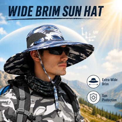 HUAMULAN Men Wide Brim Sun Hat Summer Outdoor Women Bucket Fishing Hats - color: C1004-micaishenlan