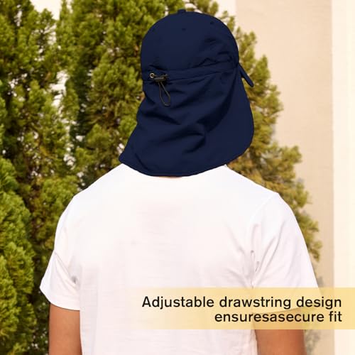 American Trends Mens Sun Hat with Neck Flap, UV Protection Outdoor Flap Hat, Packable Soft Fishing Hiking Gardening Hat - color: Navy