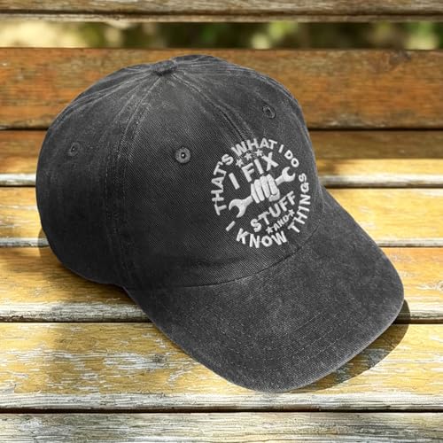 Embroidered Leather That's What I Do I Fix Stuff and I Know Things Hat for Men Dad Husband Uncle Adjustable Baseball Cap - color: E-fix Stuff-new-06
