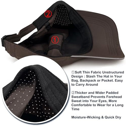 Lightweight Running Hat Breathable Mesh Cap Reflective Brim - color: Brown, size: X-Large-XX-Large