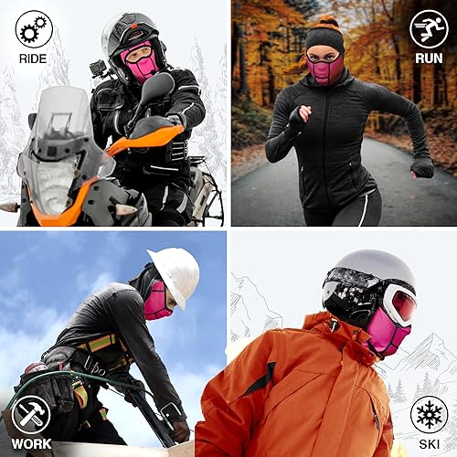 GearTOP Balaclava Ski Mask for Men and Women, Winter Motorcycle Face Mask - color: Black White Pink