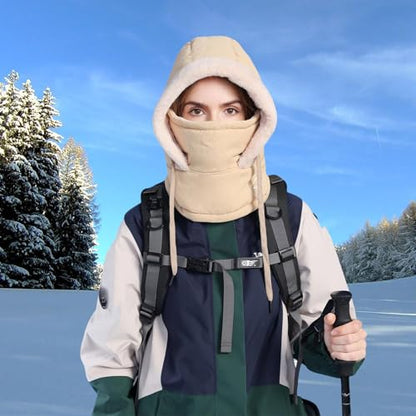 HUAMULAN Unisex Winter One Piece Balaclavas Hoodie Ski Snow Hats Earmuff - color: Khaki