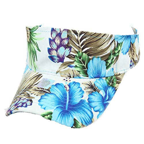 Adult Hawaiian Visor Beach Hibiscus Floral Hat Fashion Tropical Hats Sun Travel Cap Hiking - color: White/Blue