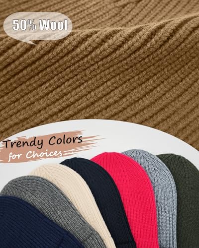 Wool Beanie for Men Women, Seamless Knit Cuffed Warm Winter Hats - color: 1pcs-light Coffee