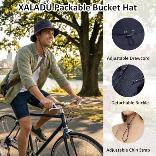 Packable Sun Bucket Hat for Women Men Wide Brim Outdoor Hiking Hat - color: Navyblue
