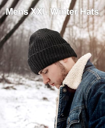 ZTL M/L/XL/XXL Merino Wool Beanie for Men Women, Fleece Lined Large Winter Hat, Big Knitted Cuffed Beanie Ski Skull Cap - color: Charcoal Grey, size: Medium-Large