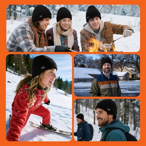 Winter Beanie Merino Wool Fleece Lined for Men Women Soft Warm Knit Hat Ski Stocking Cuffed Cap - color: Black