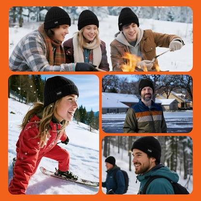 Winter Beanie Merino Wool Fleece Lined for Men Women Soft Warm Knit Hat Ski Stocking Cuffed Cap - color: Black