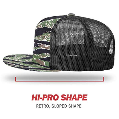 Richardson Unisex 511 Flatbill Trucker Adjustable Snapback Baseball Cap - color: Tiger Camo/Black