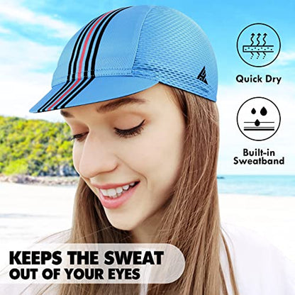 Hikenture Cycling Cap,Cooling Skull Cap Bike Hat with Sun Visor, Summer Breathable Helmet Liner Biking Cap for Men Women - color: Blue Rainbow