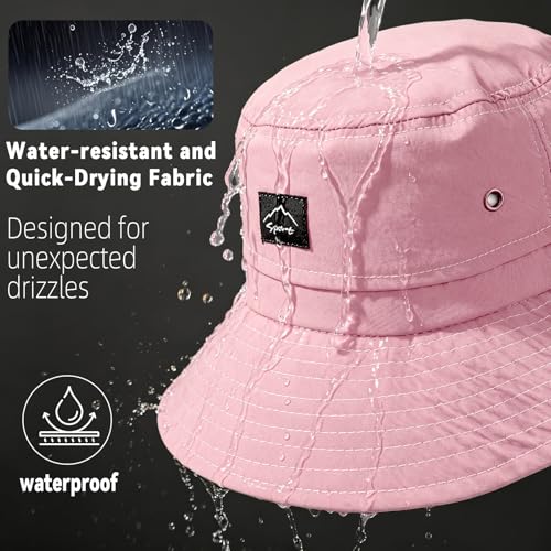 ZOORON Sun Bucket Hats for Women Men UPF 50+Packable Fishing Hats Quick Dry Waterproof Hiking Hat with Detachable Chin Strap - color: 1pack-pink