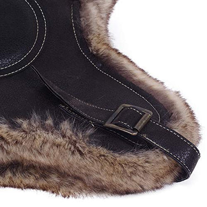 Janey&Rubbins Russian Hat Fur Soviet Ushanka Cossack Winter Cap Earflap Snow Ski Headwear - color: A - Black/Leather, size: Medium