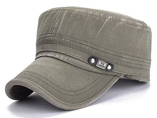 QZUnique Adjustable Flat Top Cap Solid Brim Army Cadet Style Military Hat - color: A- Green