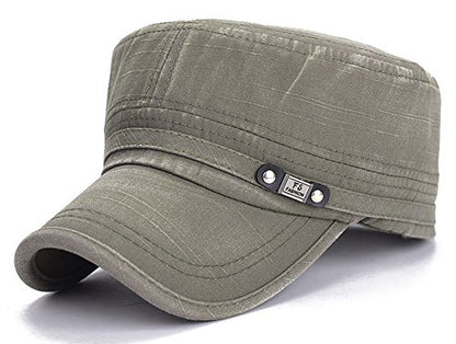 QZUnique Adjustable Flat Top Cap Solid Brim Army Cadet Style Military Hat - color: A- Green