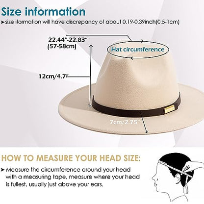Fedora Hats for Men Wide Brim Panama Hat with Classic Belt - color: B-belt Beige