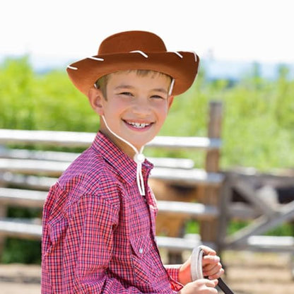 Peohud 4 Pack Felt Cowboy Hat for Kids, Small Western Cowgirl Hat, Wide Brim Cowboy Hat with Neck Drawstring, Cosplay Costume Accessories for Halloween Dress Up Party