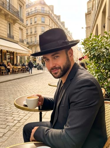 Soft Wool Crushable Mens Fedora Hats for Men Women Black Dress Rolled Wide Brim Hat