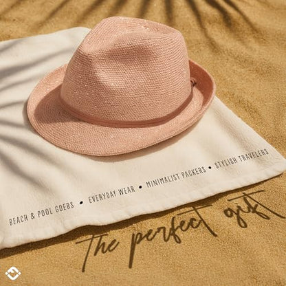 Funky Junque Short Brim Fedora Packable Sun Hat for Women - color: Sequin - Rose