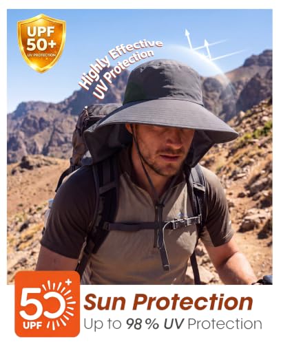 Home Prefer Outdoor UPF50+ Sun Hat Wide Brim Mesh Fishing Hat with Neck Flap - color: Dark Gray