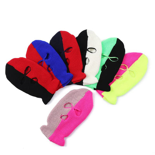 3 Hole Ski Mask Full Face Cover Balaclava Winter Windproof Cycling Accessories for Men Women - color: Rose Red-fluorescent Green