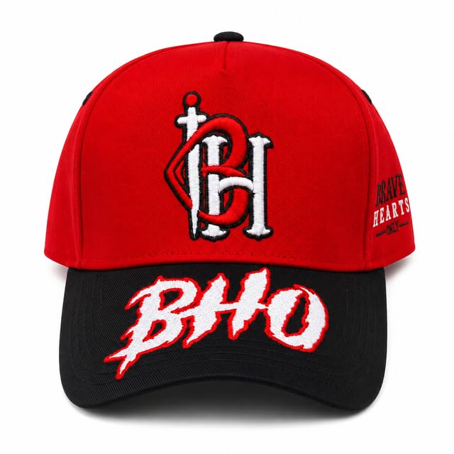 Brave Hearts Only 5 Panel Snapback-Baseball Caps with Curved Visor - color: Red & Black