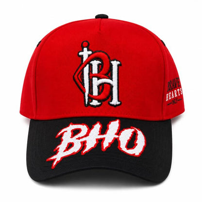 Brave Hearts Only 5 Panel Snapback-Baseball Caps with Curved Visor - color: Red & Black