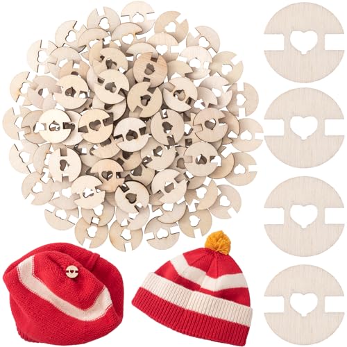100pcs Wooden Hat Pom Poms Buttons, 20mm, Light Brown - color: Light Brown-A-100pcs