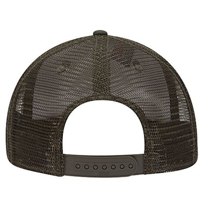 OTTO Camouflage Round Flat Visor SNAP 6 Panel Mesh Back Trucker Snapback - color: Dk.grn/Brn/Dk.ol.grn