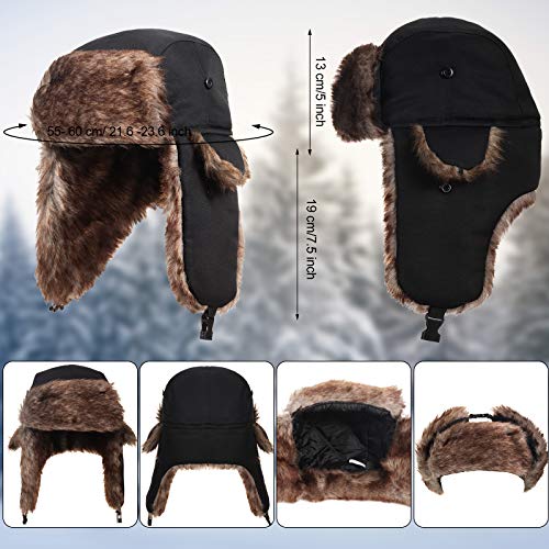 SATINIOR 1 Pcs Unisex Trapper Hat with Chin Strap Earflaps Hat - color: Black