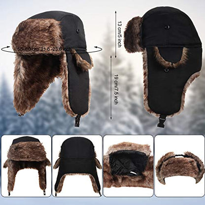 SATINIOR 1 Pcs Unisex Trapper Hat with Chin Strap Earflaps Hat - color: Black
