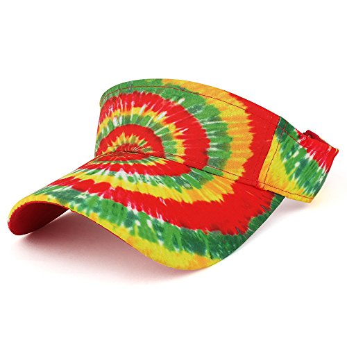 Trendy Apparel Shop Hippy Tie Dye Printed Colorful Cool Summer Visor Cap - color: Rasta