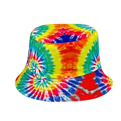 2pcs Tie Dye Bucket Hats 80s Hippie Hat Reversible Unisex Fisherman Cap Summer Sun Hat Outdoor Headwear