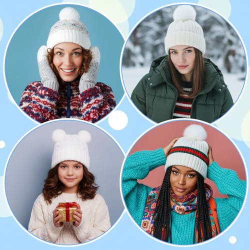 6 Pack Detachable Faux Fur Pom Poms with Snap Buttons, 3.9 Inch White Pompoms for Hats Beanies Scarves Gloves Bags, DIY Knitting Accessories (White)