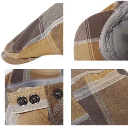 Plaid Newsboy Hats Flat Cap for Men Women Ivy Catsby Cabbie Driving Hat - color: Plaid-03-khaki