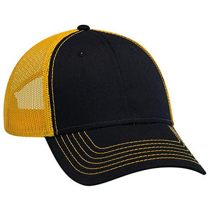 OTTO 6 Panel Low Profile Contrast Vertical Mesh Back Cap - color: Blk/Blk/Gld