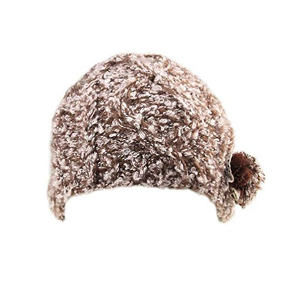 Woman's Warm Soft Cable Lace Pom Furry Flower Crochet Fashion Knit Hat - color: Brown, size: One Size