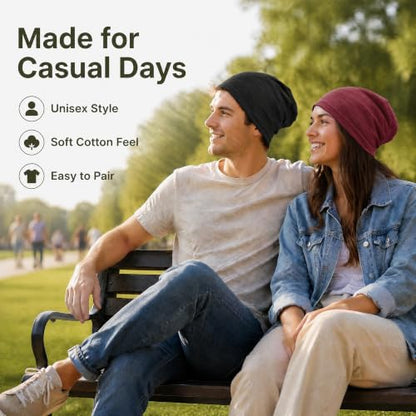 vidsel 100% Cotton Slouchy Beanie, Lightweight Summer Hats for Women Men - color: 1pc Wine Red, size: Medium
