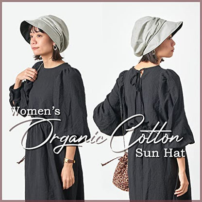 CHARM Womens Summer Sun Hat - Organic Cotton Chemo Wide Brim Cap SPF Protection - color: Gray