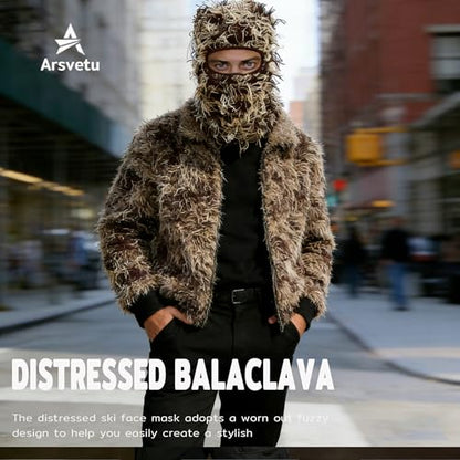 Distressed Ski Mask Balaclava, Yeat Shiesty Knitted Full-Face Mask - color: Coffee