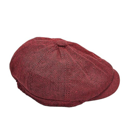 Gatsby Newsboy Hat Men Women Classic Herringbone 8 Panel Trendy Tweeb Flat Cap - color: Burgundy