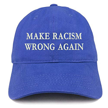 Trendy Apparel Shop Make Racism Wrong Again Embroidered Soft Crown 100% Brushed Cotton Cap - color: Royal