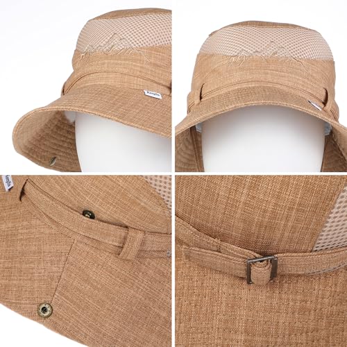 Men’s UV Sun Hat, Breathable Mesh Bucket Hat, Adjustable Chin Strap, Lightweight Foldable Outdoor Fishing Hiking Hat - color: #B32 Brown, size: 6 7/8-7 1/4