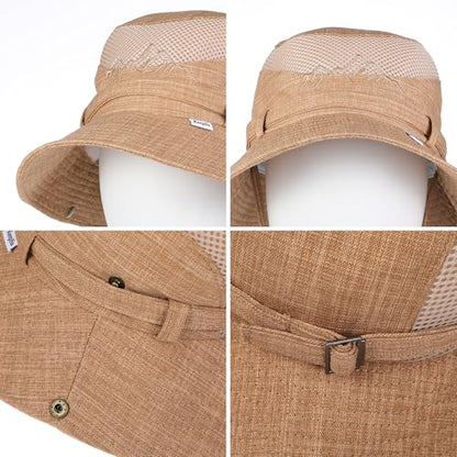 Men’s UV Sun Hat, Breathable Mesh Bucket Hat, Adjustable Chin Strap, Lightweight Foldable Outdoor Fishing Hiking Hat - color: #B32 Brown, size: 6 7/8-7 1/4