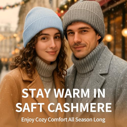100% Cashmere Beanie for Women and Men, Soft Warm Winter Knit Hat - color: Gray