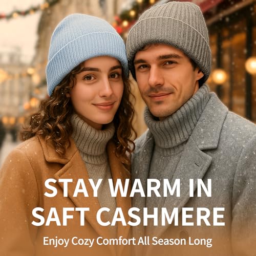 100% Cashmere Beanie for Women and Men, Soft Warm Winter Knit Hat - color: Blue